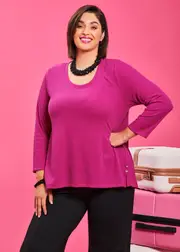 [TS] Taking Shape Natural Rib Harper Top Size 26 in Violet Pink, Viscose - Plus Size Women's Clothing Violet Pink