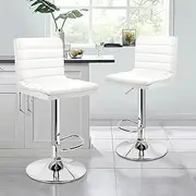 ALFORDSON Bar Stool 2X Swivel Ruel Kitchen Barstools with 62-83cm Height Adjustable Gas Lift Leather Counter Home Bar Dining Chairs with Footrest & Floor Protector in White Colour
