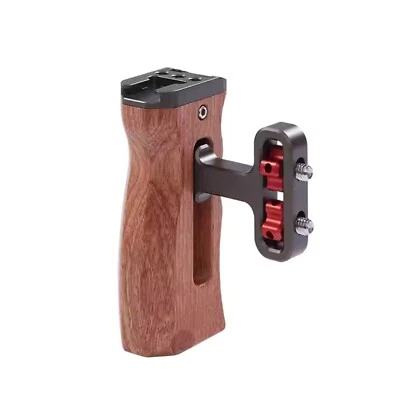 Wooden Side Handle for DSLR Mirrorless Camera Cage with Cold Shoe