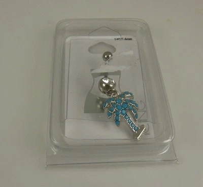 palm tree blue crystal belly button navel ring piercing naval bling pretty