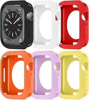 6 Pack Case for Apple Watch 45mm, Silicone Bumper Frame Hollowed Cover for iWatch Series 9/8/7 Accessories (NO Screen Protector), Black/White/Red/Orange/Purple/Yellow