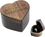 Cozioz Handcrafted Engagement Ring Box for Proposal Pocket Size Walnut Wooden Heart Engraved (You and Me Forever and Always)