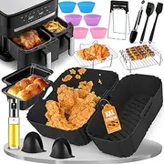 Hot Air Fryer Accessories for Tefal EY9018 Dual Easy Fry 5.2/3.1 L Airfryer Accessories Including Silicone Mould, Cooking Grate, Bread Baking Moulds, Kitchen Tongs, Oil Spray, etc