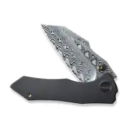 WE Knife High-fin Frame Lock 22005-DS1 Damasteel Black Titanium Pocket Knives