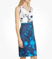 TED BAKER TILLIAI BLUEBELL NAVY AND CREAM BODYCON DRESS W SUSPENDERS SZ 3 US8-10