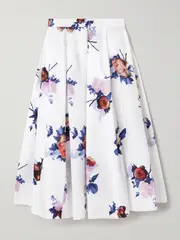 [Erdem] Erdem - Pleated Floral-print Cotton-poplin Midi Skirt - White - UK 14 UK 14 White