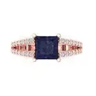 2.42ct Princess split shank Blue Sapphire Promise Engagement Ring 14k Rose Gold