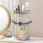 Weidace 360 Rotating Makeup Organizer for Vanity, Bathroom Countertop Spinning Perfume Organizer, High-Capacity Cosmetic and Skincare Dresser Make Up Holder Rack (3 Tiers, Grey)