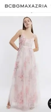 BCBG Amelia New Floral Tulle Maxi Dress Gown Wedding Corset 8