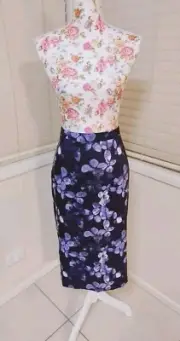 Seed Heritage Purple Midi Pencil Stretch Skirt NWT $129 Size 12