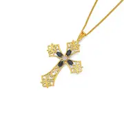 9ct Gold Sapphire Cross Pendant in Black