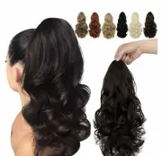 FELENDY 15" Curly Wavy Drawstring Ponytail Extension, Dark Brown Synthetic Hair