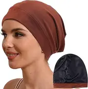 Hat Hut 100% Mulberry Silk Lined Sleep Cap Pure Silk Bonnet for Curly Hair Wrap Bonnet for Sleeping Silk Lined Slouchy Beanie