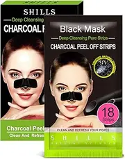 SHILLS Blackhead Remover, Charcoal Nose Strips, Charcoal Blackhead Remover Pore Strip, Charcoal Nose Strips, Oil Control Charcoal Strip, Peel Off Strips (18 Count)