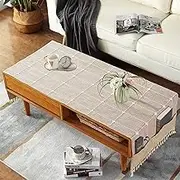 Ajerg Coffee Table Cloth, Boho Coffee Table Cover for Living Room Tablecloth Cover with Pockets & Tassel, Rectangle Striped Coffee Tablecloths Washer Dryer Fridge Top Dust Cover - 20x57inch