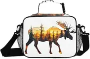 Moose Tree Silhouette Insulated Lunch Box for Women Men - Ideal for Work, Picnics - Includes Adjustable Shoulder Strap