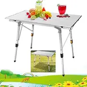 Folding Table Portable Aluminum Camping Table with Adjustable Height Lightweight Roll Up Trestle Table for Indoor and Outdoor Grilling Carrying Bag Included 0.8mm Thickness 48cm/68cm Height