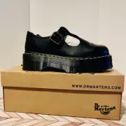 Dr. Martens Bethan Women 8 Black Platform Mary Jane Shoes T Strap Smooth Leather