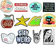 [YJ PREMIUMS] 12PC Funny Enamel Pins for Backpacks Bags Hats Vest Fun Cute Meme Silly Weird Cool Spooky Horror Brooch Coffee Tea Pot Frog Lapel Metal Unique Collective Bulk Pin Buttons for Adults Work Novelty,