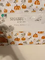 Brand New Shabby Chic Full Sheet Set White Orange Pumpkins Fitted & Flat