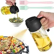 2 in 1 Oil Dispenser Bottle, 15oz/450ml Glass Oil Spray Bottle with Pourer, Food Grade Oil Mist Spray Bottle, Oil Sprayer for Cooking, Salad, Frying, BBQ, Air Fryer (Black)