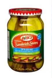 Bick's 50% Less Salt Sandwich Savers Jar of Pickles, 500ml/16.9 oz