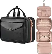 [IEHOME] Toiletry Bag for Women and Men, Hanging Leather Large Capacity Travel Toiletry Bag, Waterproof Cosmetic Organiser with 4 Compartments Storage Travel Accessories for Holiday, Business Trip, Gym
