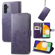 For Samsung Galaxy A13 5G Case Four Leaf Folio PU Leather Wallet Cover, Purple