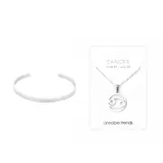 2pc Annabel Trends Stainless Steel Cuff Bangle & Pendant Zodiac Cancer Silver