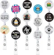 Gueevin 15 Pack Funny Badge Holder Retractable Reel Nurse Quote ID Clip Cute Nursing for Doctor Teacher Student Employee Office Medical Work Supplies