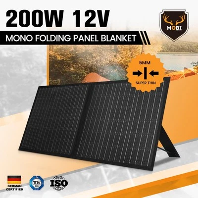 MOBI 200W Solar Blanket Mono Portable Folding Solar Panel Kit 12V Battery Charge