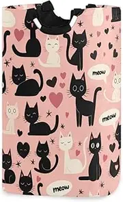 Cartoon Cute White Black Cats Pink laundry baskets, foldable and waterproof clothes baskets laundry with sturdy handle bins Decoration Decorar for cubby tool bathroom