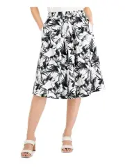 DONNA KARAN NEW YORK Womens White Lined Elastic Waist Pull On A-Line Skirt L