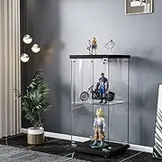Stacked Glass Display Cabinet with Lockable Glass Doors, 2-Tier Floor Standing Showcase Unit for Collectibles, Home or Commercial Use, Living Room, Bedroom, Office, 42.3x36.5x86.5cm, Black