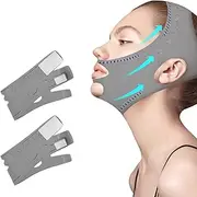 EKIND Reusable Chin Strap for Women Double Chin Reducer Face Lifting Mask Breathable Sleep Belt Elastic Tightening Facial Slimming Wrap (2 Pack, Grey)