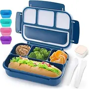 Bento Box Adult Lunch Box for Men Women, Bento Lunch Box for Kids Boys Girls School, Lunch Containers for Adults with 4 Compartments, Utensil Set, Sauce Container, Muffin Cup, Navy