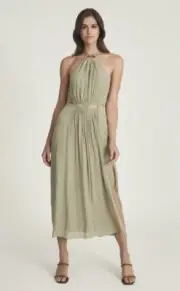 Designer REISS Marta midi dress size 12 -BRAND NEW- green halterneck mid calf