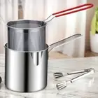 Deep Frying Pot with Strainer & Food Tongs Stainless Steel Milk Warmer Pot