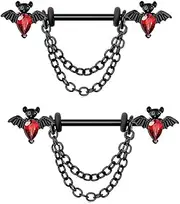[Niaspi] 14G Red Bat Chain Dangle Nipple Rings for Women Girls Surgical Steel Nipplerings CZ Bats Nipple Shield Rings Nipple Piercing Barbell Body Piercing Jewelry