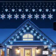 Christmas Snowflake Lights - 13Ft 192LED Snowflake Icicle Lights with 16 Drops,