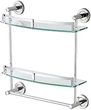 Bathroom Shelf Shower Organiser Wall-Mounted Tempered Glass 304 Stainless Steel Towel Rack Drilling (Size : 40x8x43.5cm)