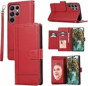[YocoverTech] for Samsung S23 Ultra 5G Case,for Galaxy S23 Ultra 5G Wallet Case[5 Card Slots+a Pocket+Mirror] PU Leather Folio Flip Magnetic Cover-Red