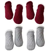 Sock Slippers - 2x Wine Red & 2x Light Grey - EU 35-39 (24cm) - 4packs