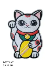 Maneki-neko Japanese Lucky Fortune Welcoming Cat Embroidered Iron On Patch
