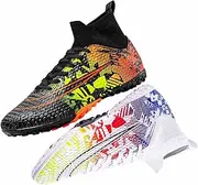 [MEBAMY] Unisex High top Soccer Boots Cleats Outdoor Athletic Sneaker Turf Football Shoes Spikes Indoor Youth AG Soccer Ankle Boots White