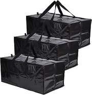 WYJREES Extra Large 87L Moving Bags With Reinforced Handles, Zippers - Waterproof Packing Boxes for Clothes Storage, Bedding Space Saver With Tag Pocket - 3 Pack