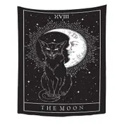Anyhouz Tapestry Black The Moon And Cat 150X130 cm Tarot Card Psychedelic Scene Art Hippie Bohemian Decoration Sheets