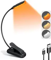 USB Rechargeable Clip-On Book Light 3 Color Book Lamp Adjustable Brightness Read