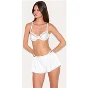 White Satin Lace Trim Underwired Bra And Short Set, White