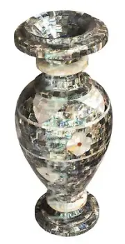 18'' white Marble Flower Vase Pot pietra dura mop paua shell inlay decor